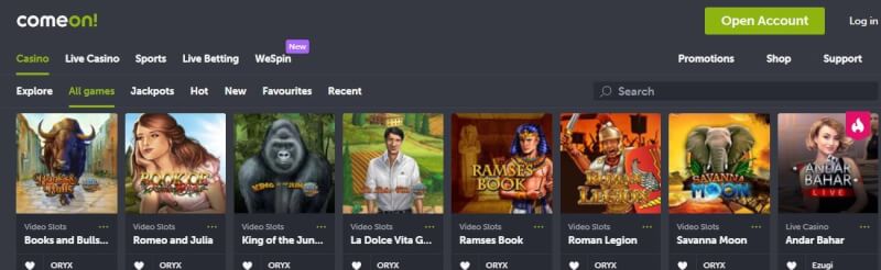 comeon website provides casino games, ilk depozit əlavə və yeni oyunçular üçün promosyonlar-loqosu