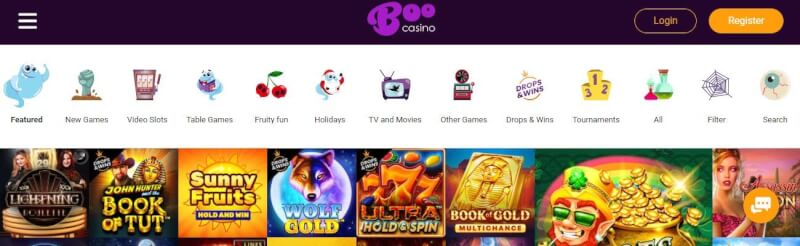 boo casino website offers casino games and campaigns for new players-logo