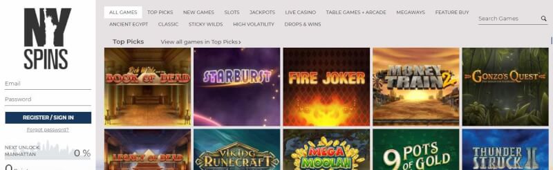 nyspins website offers gambling games, ilk depozit bonusu və yeni oyunçular üçün kampaniyalar-loqosu