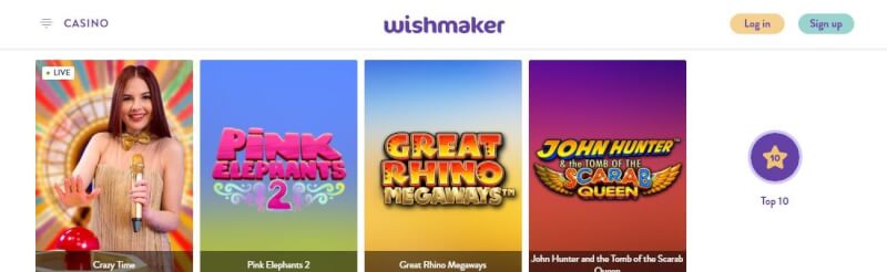 wishmaker casino homepage offers casino games, ilk depozit əlavə və yeni oyunçular üçün promosyonlar-loqosu