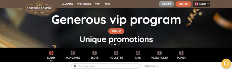 fortunetowin homepage provides casino games, ilk depozit bonusu və yeni oyunçular üçün promosyonlar-loqosu