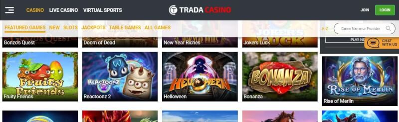 trada casino homepage provides gambling games, ilk depozit bonusu və yeni oyunçular üçün promosyonlar-loqosu
