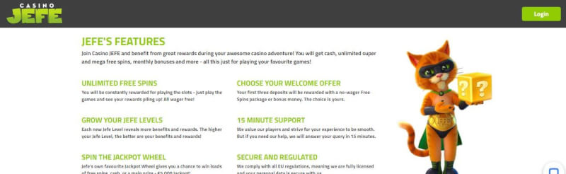 jefe casino homepage offers gambling games, first deposit bonus and promotions for brand new players-logo