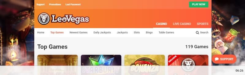 leovegas casino homepage offers casino games, recreations gambling and campaigns for new players-logo