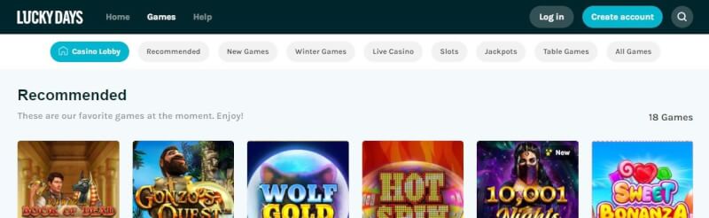 luckydays casino homepage provides casino games, first deposit extra and promotions for brand new players-logo