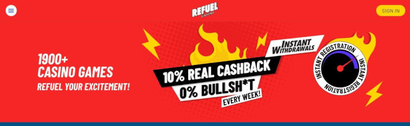 refuel casino homepage offers trustly pay n play deposits and Cashback offer-logo
