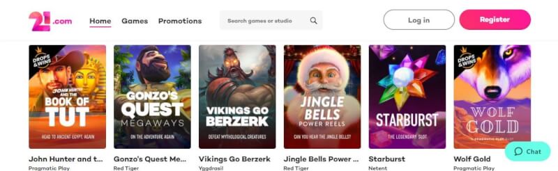 21.com homepage provides casino games and offers for brand new players-logo