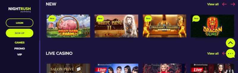 nightrush casino website provides gambling games, cashback extra and promotions for new players-logo